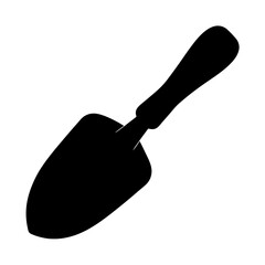 Black silhouette of a hand trowel, a gardening tool on white background