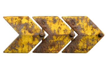 Rusted Yellow Triple Arrow Sign Industrial Design Element,