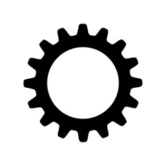 Black gear symbol on white background showcasing mechanical engineering concepts