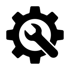 Settings icon concept featuring a gear and a wrench for maintenance