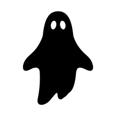 Spooky Black Ghost Silhouette Floating on White Background for Halloween Season
