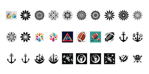 Vector Icon Pack – Geometric, Nautical, Sports, and Colorful Badge Icons Set