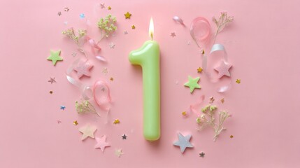 First birthday celebration, pastel-toned decorations