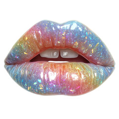 Glowing Lips with Iridescent Shine and Colorful Reflection Effects