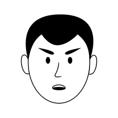 Angry boy face in black and white with bold expression.
