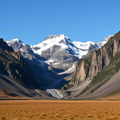 Fototapeta premium image of a high mountain pass flanked by snowcapped peaks isolated on a plain background