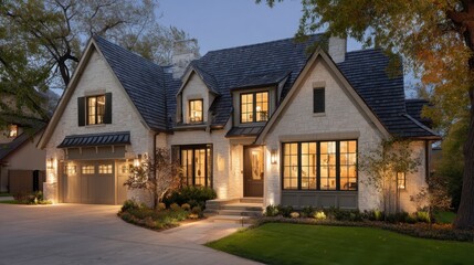 Elegant home exterior at dusk