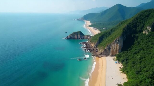 Aerial view of Chongde Gravel Beach located in Hualien County