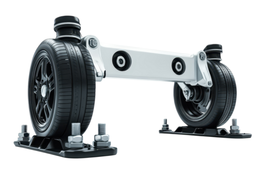 Sleek silver suspension system engineered for speed and precision highlighting automotive on transparent background