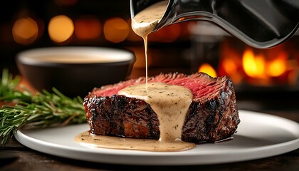 Delicious steak with creamy sauce