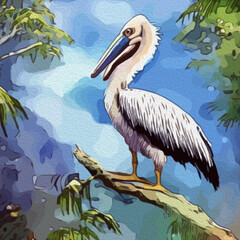 Fototapeta premium Pelican. Animal illustration with oil paint. Pattern for printing on wall decorations, covers