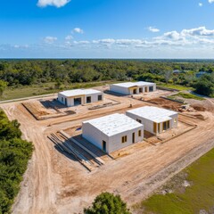Aerial View of Homes Under Construction on Land, New Construction , Real Estate