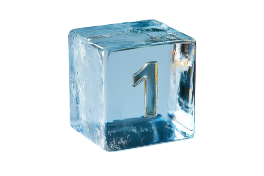 The crystalline symbol of new beginnings a sparkling ice cube marked with the number one set on transparent background