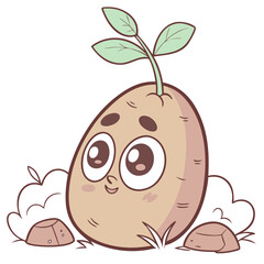 Obraz premium Adorable Baby Potato with Sprout, Nursery Style Illustration. Perfect for: Baby Showers, Nursery Decor, Kids' Birthdays