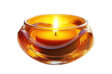 The warm glow of hope emanates from a lit candle in a decorative glass holder casting a spell on transparent background