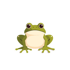 Cartoon frog sitting calmly on a white background, copy space