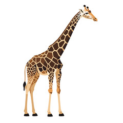Naklejka premium Cartoon giraffe standing gracefully on a white background, copy space