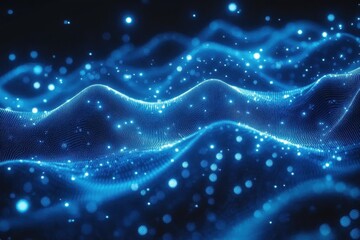 Obraz premium A mesmerizing blue abstract background featuring an intricate network grid interwoven with dynamic particles- creating a visually captivating representation of modern technology and connectivity