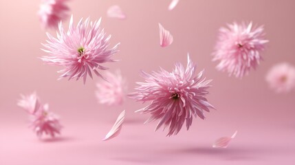 Obraz premium Delicate pink flowers floating in mid-air, soft pastel background