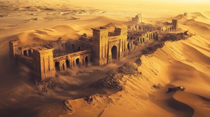 Ruined Desert Fortress Ancient Architecture Archaeological Site Sand Dunes Forgotten Kingdom Historical Significance Mystical Place Lost Civilization Abandoned Ruins Cultural Heritage Travel