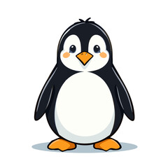 Fototapeta premium Cartoon penguin standing adorably on a white background, copy space