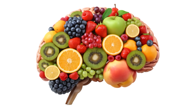 Fuel Your Mind with Fruits: This vibrant image illustrates how a diet rich in diverse fruits is essential for optimal brain health and cognitive function, showcasing nature's intelligence boosters.