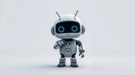 cute cartoon robot with antennas glowing eyes and blue chest light for use in childrens media, character design, or educational technology projects