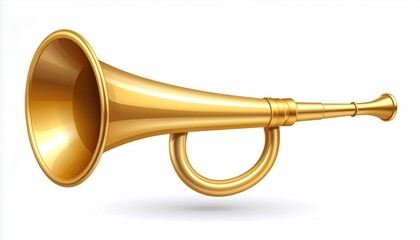 Elegant golden bugle illustration against white backdrop, symbolizing fanfare and triumph