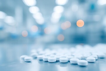 focused look at sterile pharmaceutical production with blurred figures working in background