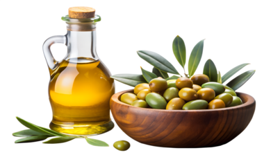 olive oil and olives  isolated on white background. PNG Transparent file type with high definition quality And vibrant color grading Available.