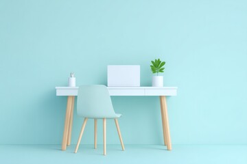 minimalistic 3d illustration of modern home workspace with sleek desk and laptop