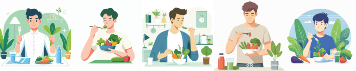 vector of a young man eating bread