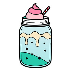 Whimsical Ice Cream in glass Jar Doodle Style  on transparent background
