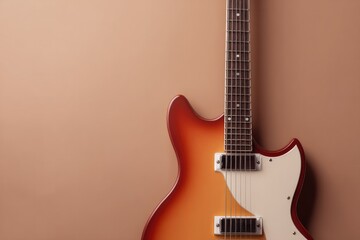 minimalistic electric guitar detail against solid neutral background