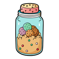 Cookie Crumble Ice Cream Jar Illustration for Dessert Menu on transparent background