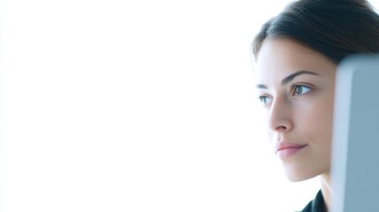 minimalistic image of person reviewing their credit score on plain digital screen or financial document set against