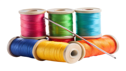 sewing thread and needle  isolated on white background. PNG Transparent file type with high definition quality And vibrant color grading Available.