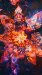 Fiery abstract floral design, swirling colors.