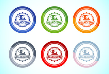 Organic coffee icon design illustration, eco friendly coffee, Organic coffee badge sign 6 color button design set