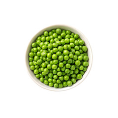 Peas in a bowl on white bowl top view isolated on white background