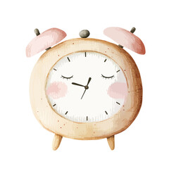 Charming Watercolor Alarm Clock with Sleeping Eyes and Rosy Cheeks