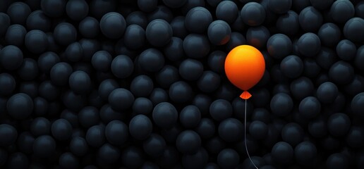One Orange Balloon Among Many Black Balloons