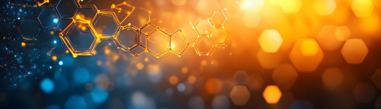 Abstract design of connected hexagonal shapes with warm tones.