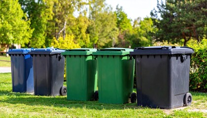 Recycling Bins Park Grass.
