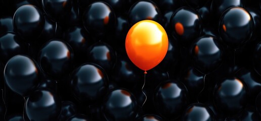 Orange Balloon Among Black Balloons: A Standout Image