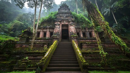 Ancient temple ruins in rainforest