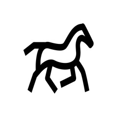 Stylized black and white line drawing of a running horse with simplified geometric shapes and thick lines