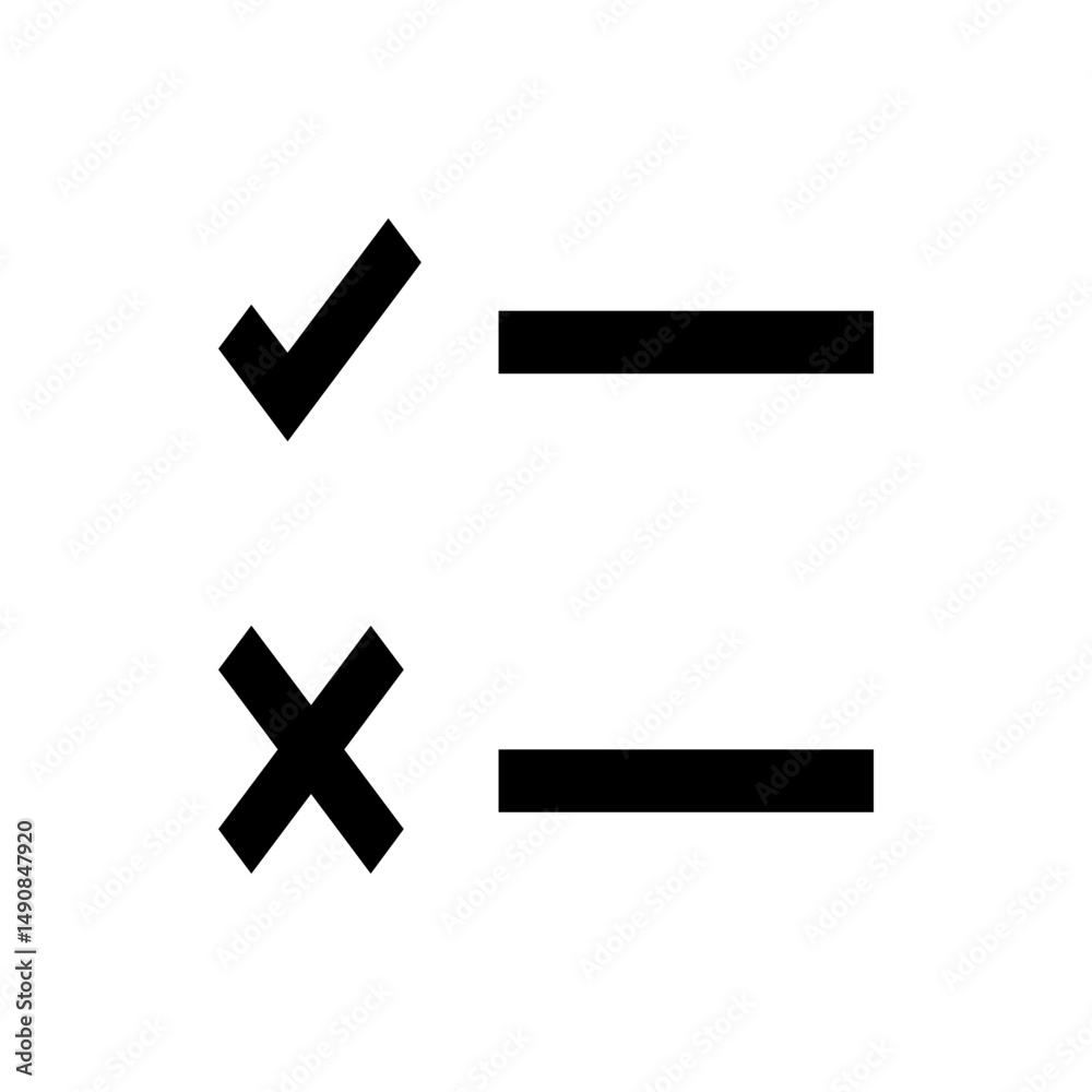 Poster A visual representation of a check mark and cross mark with horizontal lines in a black and white design scheme