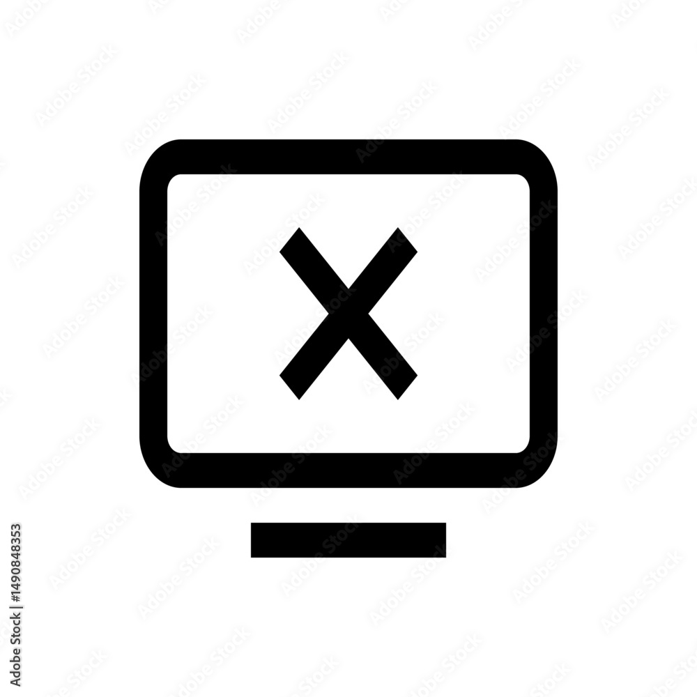 Poster monitor screen with an x mark inside and a horizontal line below representing an error or closed sta