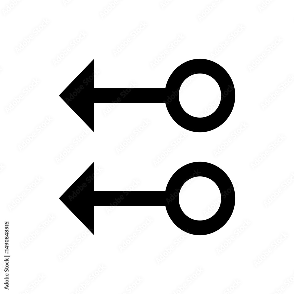Poster two black arrows pointing left with circles on the right side in a simple graphic design style image
